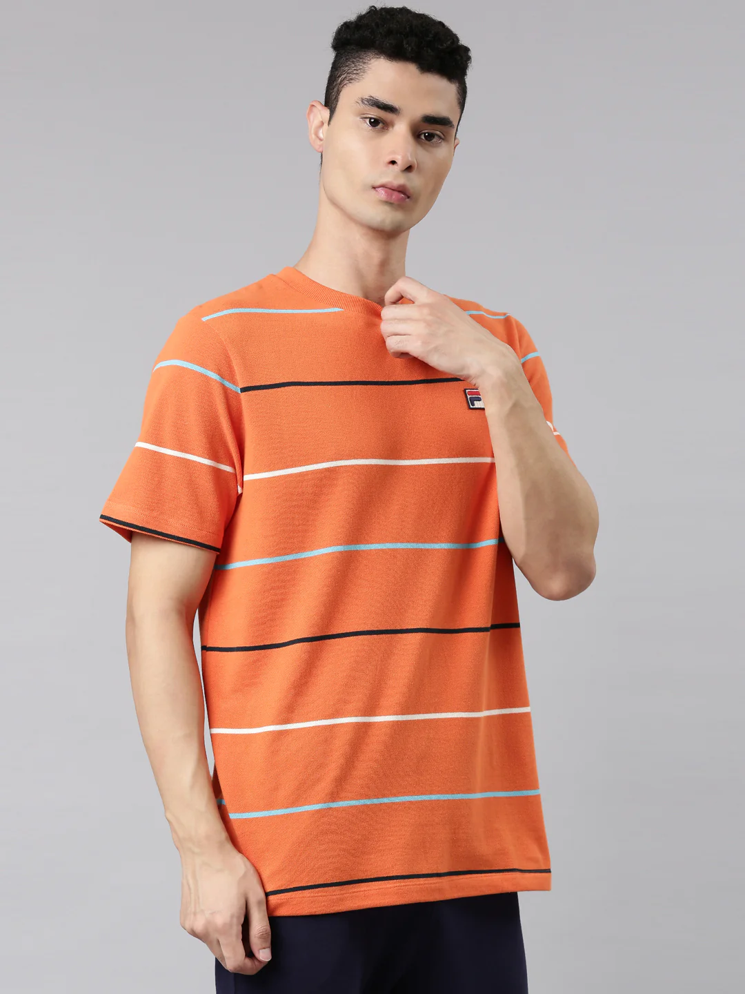 Fila Grey Thiago Men's Striper T-Shirt - Image 4