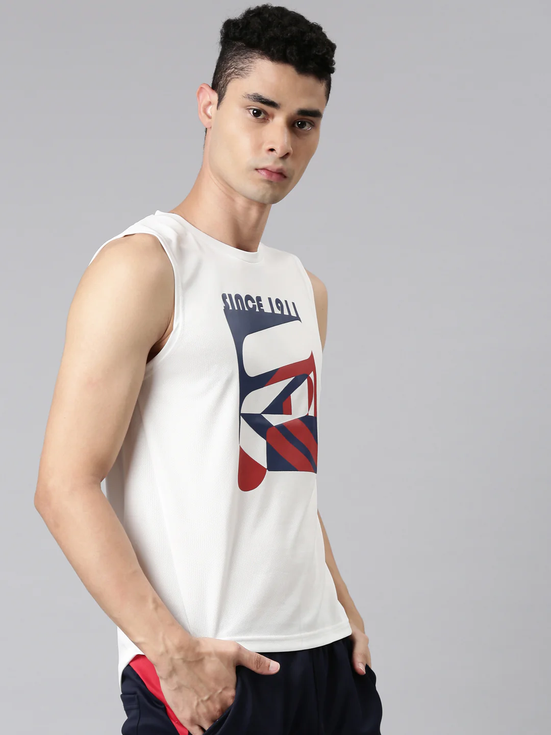 Fila White Sanj Men's Tank Top - Image 4