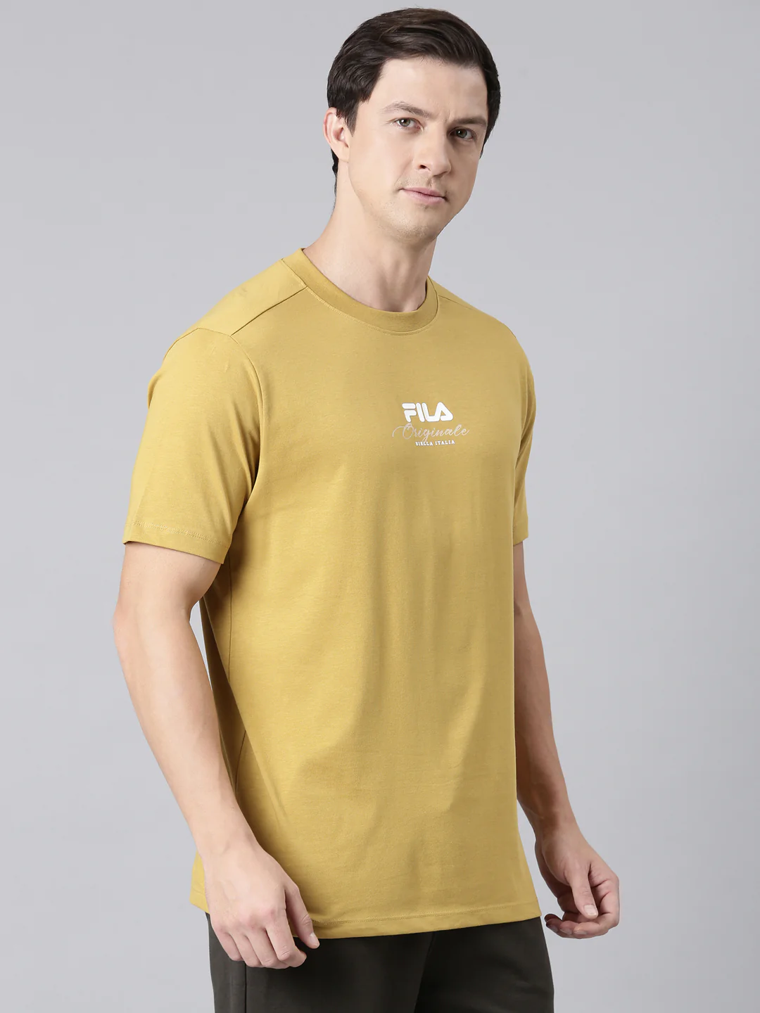 Fila Men Mustard Round Neck T-Shirts Regular Fit - Image 5