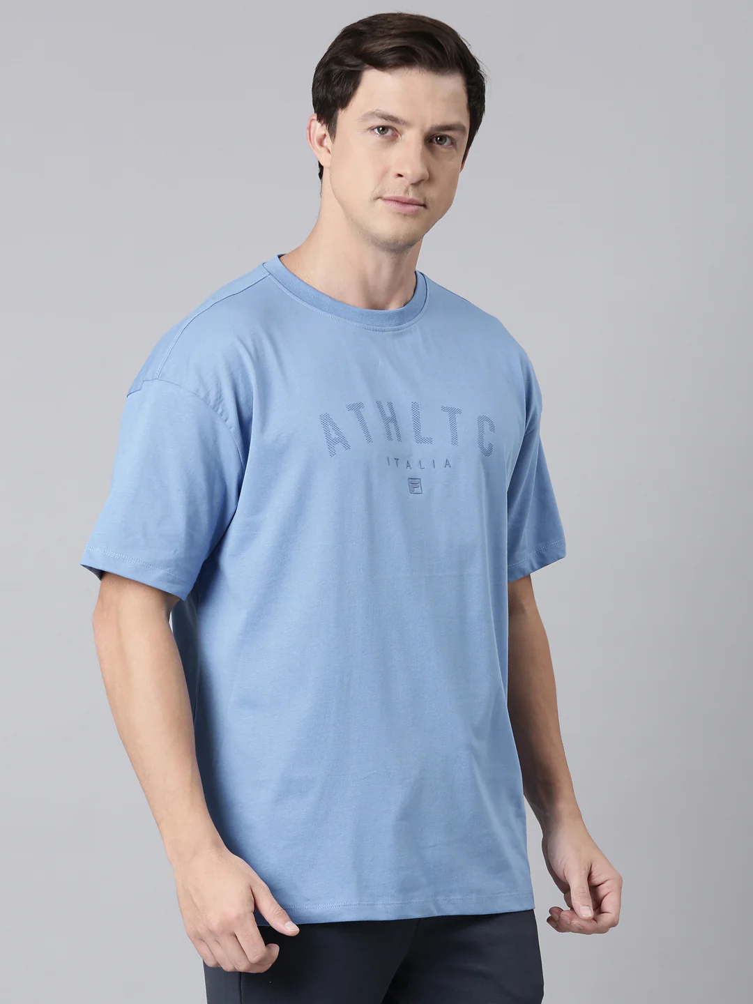 Fila Men Turquoise Blue Round Neck T-Shirts Over Sized Tee - Image 5