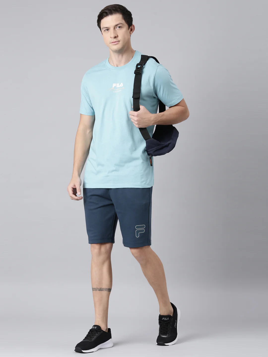 Fila Men Turquoise Blue Round Neck T-Shirts Regular Fit - Image 8