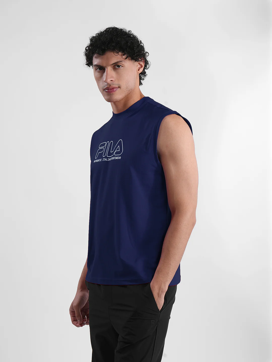 Fila Mens Navy Andres Sleeve Less Tank - Image 3