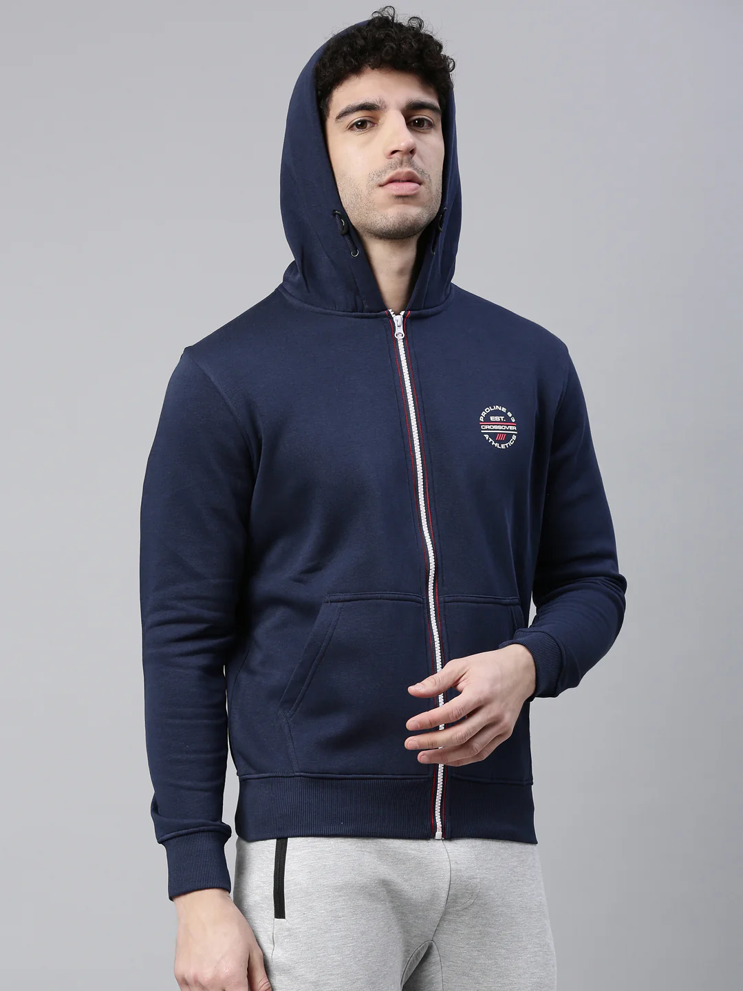 Men's Dark BlueFront Open Hoodie Sweatshirt with Zipper - Image 4
