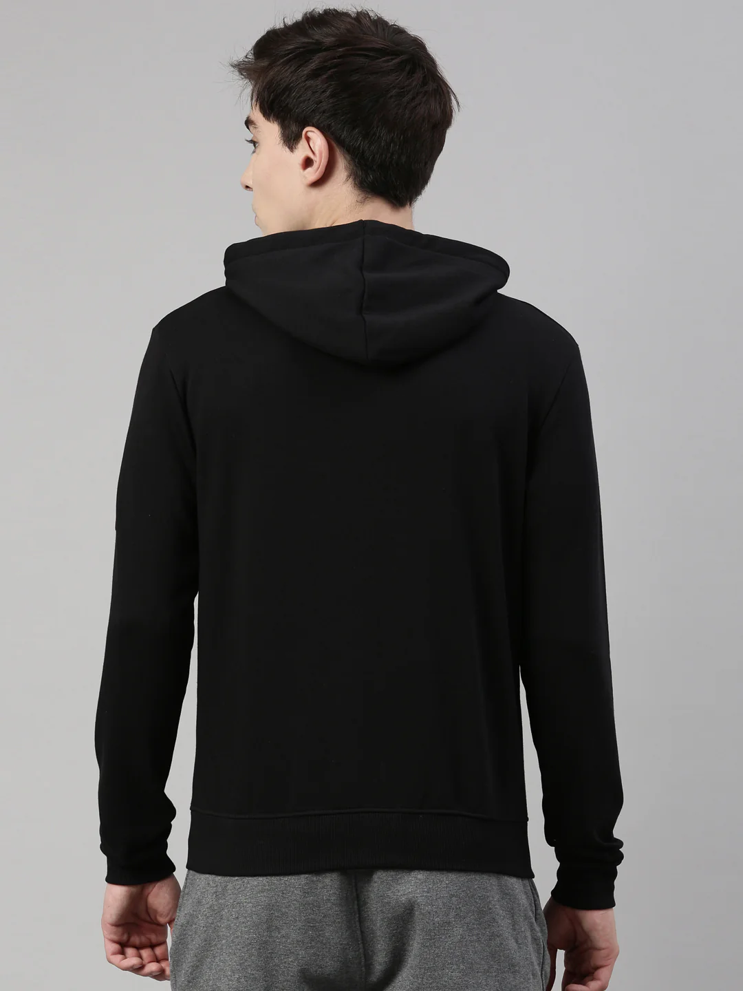 Men's Black Front Open Hoodie Sweatshirt with Placed Print and Branding Detail - Image 5